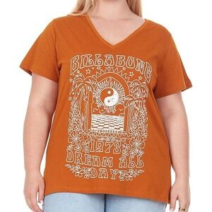 Billabong Plus Size 1X Orange Graphic V Neck T Shirt Dream All Day 1973